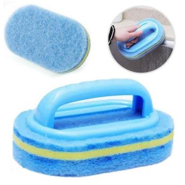 Imagem de Esponja Escova de Limpeza Multiuso com Alça Azul JF 14cm - PRA VC