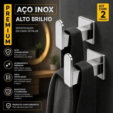 Imagem de Kit Cabide Para Toalha Banheiro Lavabo gancho 2 Unidades Aço Inox 304 