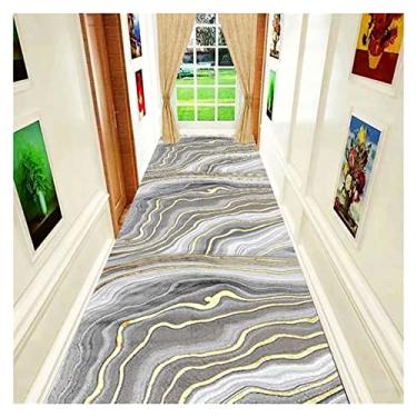 Imagem de Tapete de corredor moderno, tapetes de corredor abstratos retangular lavável tapete antiderrapante, cozinha sala de estar tapetes com apoio, camadas texturizadas em ouro cinza (tamanho : 120 x 640 cm (3,9 x 21 pés))