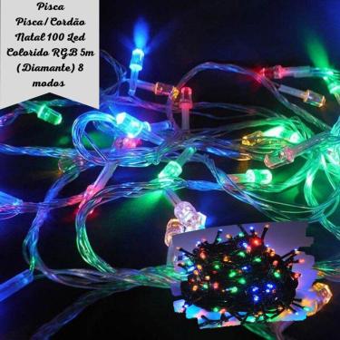 Imagem de Pisca Pisca/Cordão Natal 100 Led Colorido RGB 5m 8 modos 220V