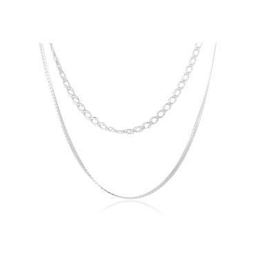 Imagem de Colar Duplo Com Correntes Grossas Folheado Em Ródio Branco