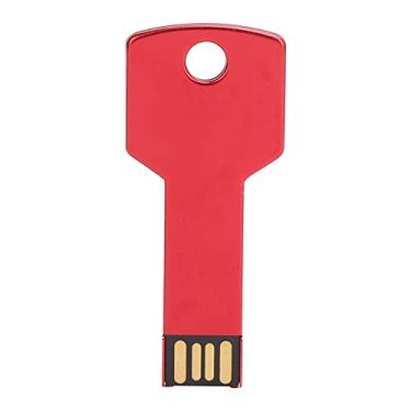 Imagem de ASHATA Pen Drive USB em formato de chave, Pen Drive de chave de metal vermelho, Pen Drive portátil Disco de expansão USB para uso em computador de carro Casa (16 GB)