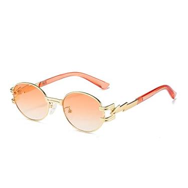 Imagem de Óculos de sol femininos ovais pequenos moda punk lentes gradiente transparentes óculos de sol uv400 óculos de sol exclusivos para homens com pernas de metal, gradiente de chá dourado, um
