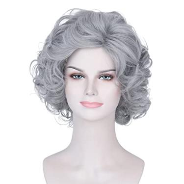 Imagem de Peruca de fantasia feminina curta cinza encaracolado avó aniversário festa cabelo
