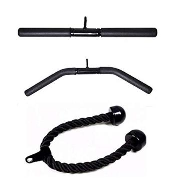 Imagem de Kit Puxadores Musculação Academia Reto Curvo Pulley Corda