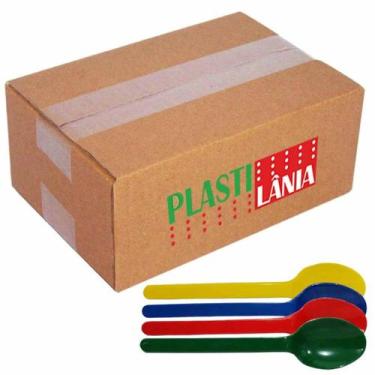 Imagem de Colher Plástica Sobremesa Plastilânia Colorida 1000 Unidades - Plastil