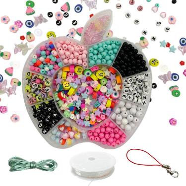 Imagem de Kit Missangas Coloridas Letras Maleta com Fio de Silicone Para Fazer Pulseiras Salva Telefone 1250pç