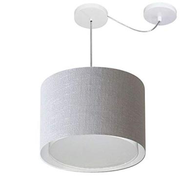 Imagem de Lustre Pendente Cilíndrico com Desvio de Centro Cúpula Tecido 30/40x35 cm, Vivare Iluminação, Pendente4306 CZ, Cinza, Médio