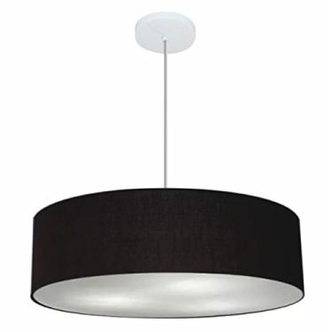 Imagem de Lustre Pendente Cilíndrico Cúpula Tecido 60x15 cm, Vivare Iluminação, Pendente4221 PR, Preto, Grande