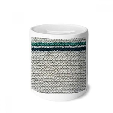 Imagem de DIYthinker Caixa de moedas de cerâmica em tecido de malha de linho cinza abstrata para presente de cofrinho