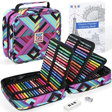 Imagem de H & B Conjunto de 120 lápis de cor, kit de lápis de arte para colorir adultos, núcleo macio à base de óleo, ideal para colorir esboços, sombreamento, conjunto de arte para crianças, adolescentes,