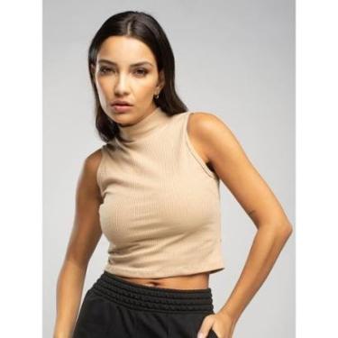 Imagem de Cropped Básico Regata Canelado Gola Alta Moda Casual Feminina-Feminino
