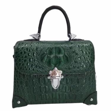 Imagem de Bolsa feminina de couro de crocodilo genuíno Fashion CHIC Designer pequena de ameixa pele de jacaré real feminina, Verde, 22cm(Length) x 17cm(Height) x 10cm(Deep)
