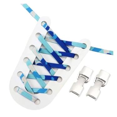 Imagem de Elastic Shoelaces Sneakers Mix And Match Colors No Tie Shoe Laces Children Adult Wide Fast Shoelaces(Blue camouflage)