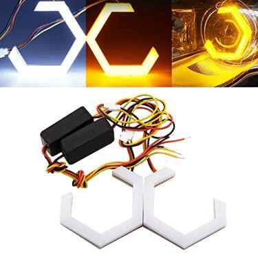 Imagem de Qasim Anéis Hexagonais Angel Eyes 90 mm, Retrofit para Carro e Motocicleta, Luz de Neblina e Sinal, Branco + Amarelo, 12V 24V, 90 mm