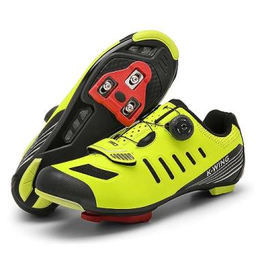 Imagem de Sapatos de ciclismo unissex compatíveis com pelaton Sapatos de bicicleta de estrada para interior sapatos de mountain bike para homens e mulheres Delta Cleats Clip Outdoor Pedal Bicycle Shoes MTB Shoes for Men, Amarelo, 36 BR