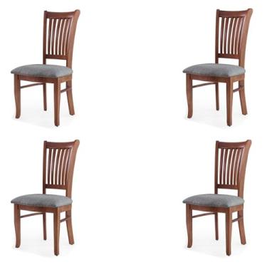 Imagem de Kit 4 Cadeiras Decorativa Sala de Jantar Madeira Maciça Bakeri Linho Cinza/Imbuia G42 - Gran Belo