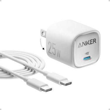 Imagem de Anker Bloco de carregador USB C de 25 W, compacto e dobrável, suporta carregamento rápido PPS para Galaxy S24/Z Fold/Z Flip/Tab, iPhone (cabo USB C de 1,5 m incluído)