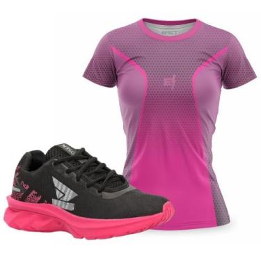 Imagem de Kit Tenis Feminino Caminhada Tshirt camiseta Feminina Academia Proteçã