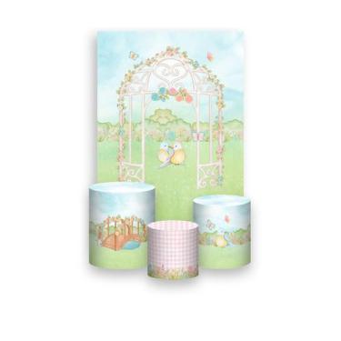 Imagem de Painel De Festa Vertical 1,50 x 2,20 + Trio De Capas Cilindro - Jardim