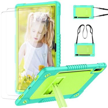 Imagem de Kebiory Capa para Lenovo Tab P12 polegadas 2023 TB370FU e alça de ombro embutida, suporte de caneta para crianças + 2 protetores de tela para Lenovo Tab P12 (verde + 2 peças)