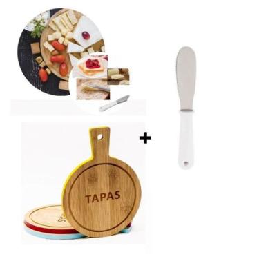 Imagem de Kit mini tabua de queijo e espatula c serrilha para petisco - HUM, Bra