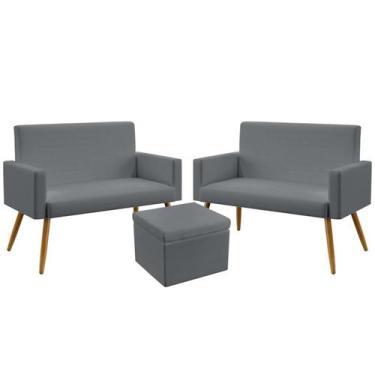 Imagem de 2 Poltronas Namoradeira Vega Estofada Sem Rodapé Com Puff Quasar Sued 