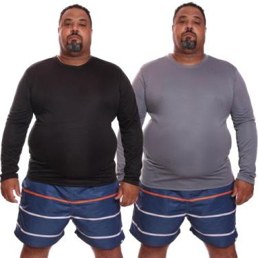 Imagem de Kit 2 Camisetas Masculina Plus Size Manga Longa Dry Fit Lisa Proteção 