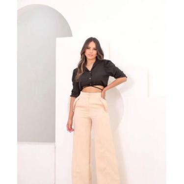 Imagem de Calça Pantalona Alfaiataria Moda Feminina Tendência cintura Alta - Vit