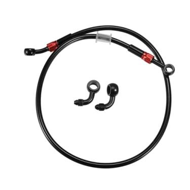 Imagem de TUCKBOLD Mangueira de freio AN3 28 90 graus M10x1.0 linha de freio hidráulico mangueira de óleo encaixe de tubo para quadriciclo motocicleta motocross 70 cm preto vermelho 1 conjunto de peças