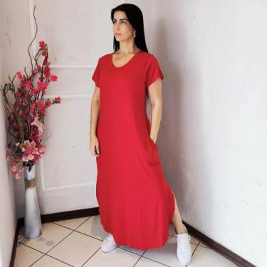 Imagem de Vestido Plus Size Camisetão Longo Maxi Soltinho Vermelho - Procopio Sh