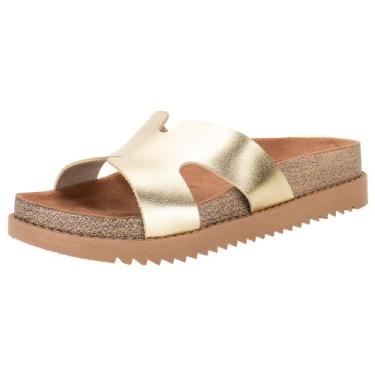 Imagem de Tamanco feminino flat moleca 5500100, Ouro, 37