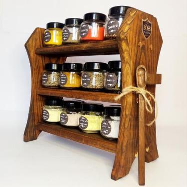 Imagem de Porta Temperos Organizadores com 12 Potes em Madeira Maciça - BOSS - A