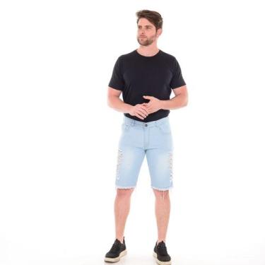 Imagem de Bermuda masculina jeans rasgada cristal com barra desfiada - SSJEANS, 