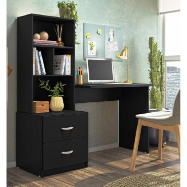 Imagem de Escrivaninha Cristal 2 Gavetas e Nichos Organizadores Preto - Peternella 