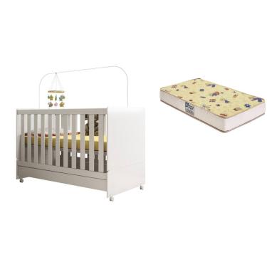 Imagem de Berço Mini Cama Encanto com Colchão 70x130 e Kit Rodizio Branco - Peternella 