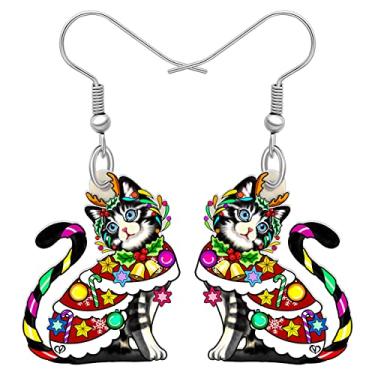 Imagem de TIZURO Brincos de Natal de acrílico divertidos chifres de alce gato laço de desenho animado gatinho animais de estimação joias novidade para mulheres, pingentes de Natal, presentes de inverno, Medium,