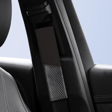 Imagem de yimoyop 2 pacotes de almofadas de cinto de segurança de carro textura de fibra de carbono laranja protetor de ombro design bloco de cores almofada de cinto de segurança universal para SUV Caminhão