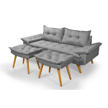 Imagem de Sofá 3 Lugares  Bariloche em Linho Mais Duas Banquetas - Essencial Est