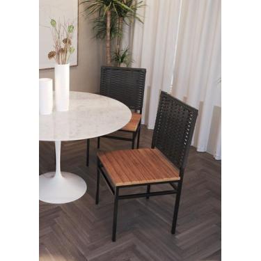 Imagem de Cadeira Colômbia Aço Preto com Assento em Madeira de Demolição e Encos