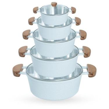 Imagem de Jogo de Panelas 5 Peças De Alumínio Fundido Com Alça De Madeira e Tamp