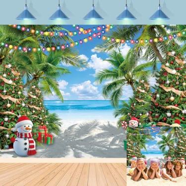 Imagem de Julho, Natal, pano de fundo, verão, praia, palmeira, árvore de Natal, boneco de neve, imagem tropical, havaiano, Natal, família, aniversário, festas, festas, bandeiras, adereços para fotos (18 x 1,5 m