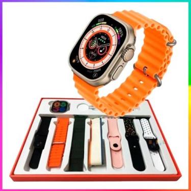 Imagem de Smartwatch Serie 9 Ultra Laranja + 7 Pulseiras modos esportivos, troca