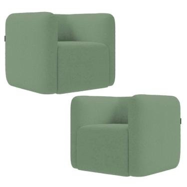 Imagem de Poltrona Para Sala De Estar Decorativa Kit Com 2 Maggie K04 Bouclê Verde - Mpozenato