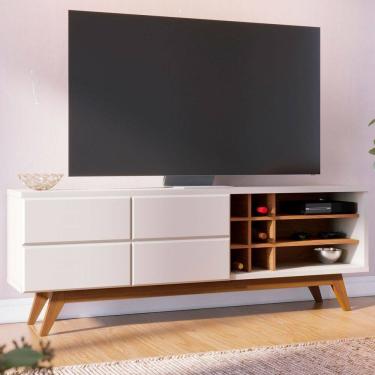 Imagem de Rack para TV Até 70 Polegadas Light 2 Portas 2 Prateleiras Off White Matte/Freijó - Pnr Móveis