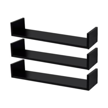 Imagem de Kit 3 prateleiras u- 50x15 preta livros revistas decoração parede esco