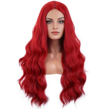 Imagem de BERON Peruca vermelha Longa peruca Curly peruca ruiva ruiva peruca ondulada perucas vermelhas perucas sintéticas para Mulheres Sintéticas para o Daily Party