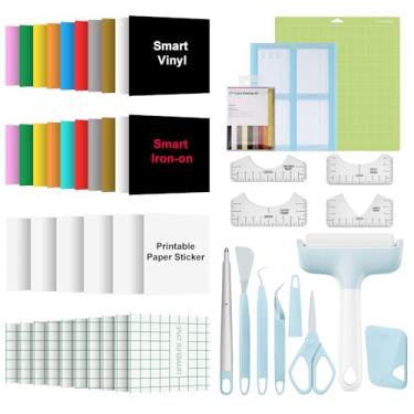 Imagem de Kit de iniciação artesanal para Cricut Joy e All Explore Air, com vinil inteligente, vinil de transferência de calor, fita de transferência, adesivo de papel para impressão (24 x 30 cm - Joy Xtra