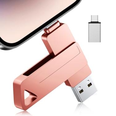 Imagem de Pen drive certificado Mfi para iPhone, cartão de memória USB de alta velocidade de 512 GB, pen drive de armazenamento USB para backup, pen drive 3 em 1 para iPhone/iPad/PC/Android (rosa)