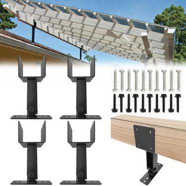 Imagem de VEVIVOOVY Kit De Suporte Para Elevação Telhado, Ângulo Ajustável Madeira Serrada 4 X (Real: 3,5" 3,5"), Pérgola Externa Viga Aço Resistente, Varanda, Cabana Com Parafusos - Pacote